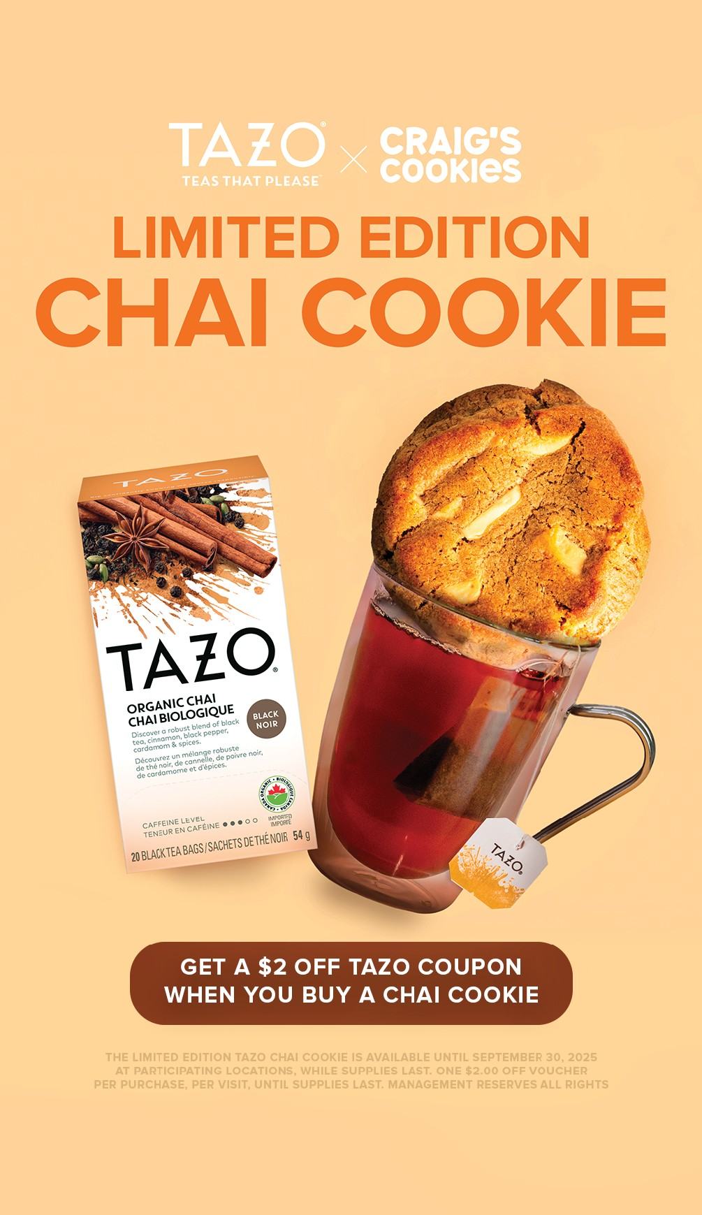 Instagram story: Limited Edition Chai Cookie with a $2 coupon offer