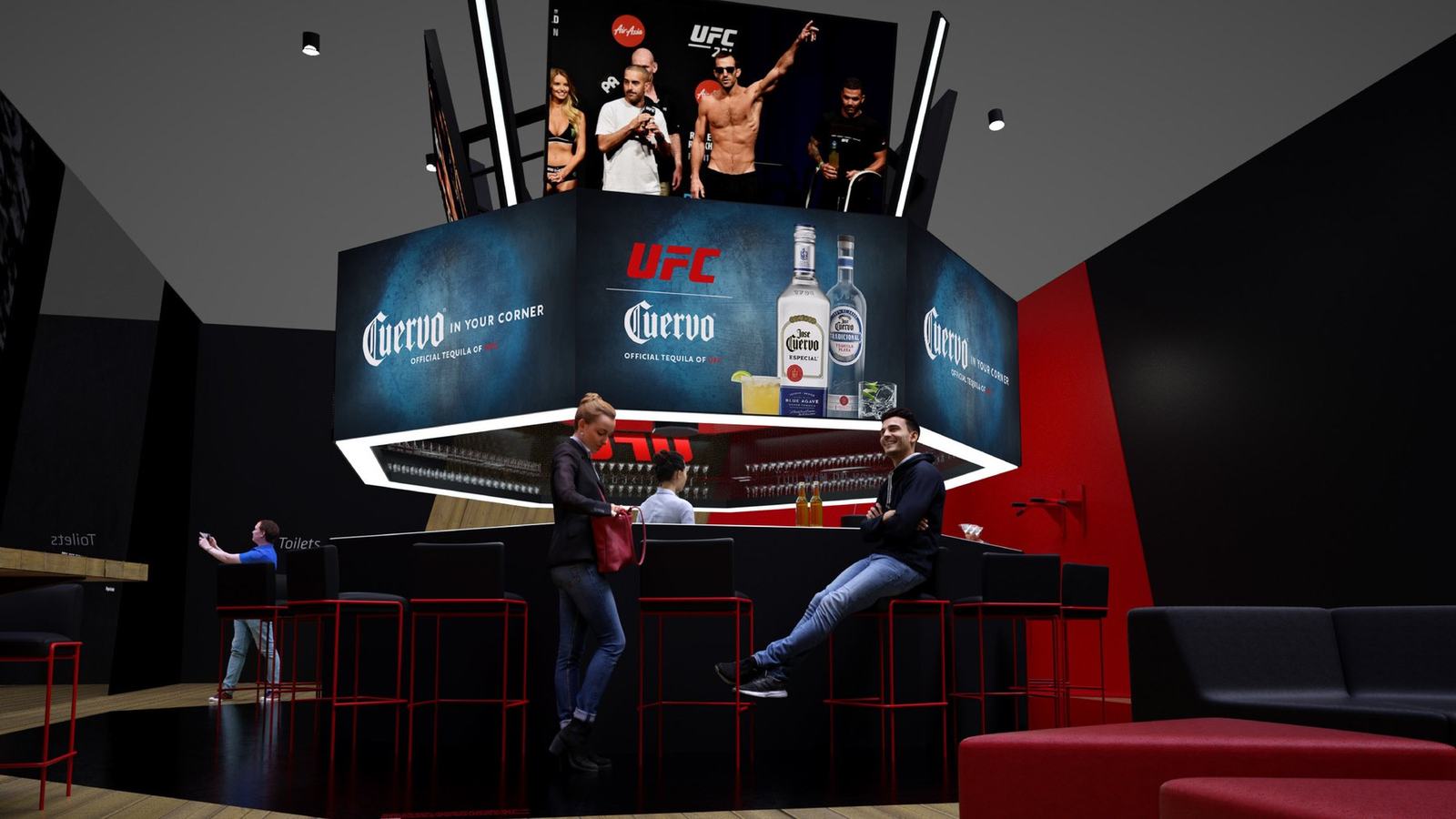 Bar concept with an octagonal Cuervo In Your Corner screen ring