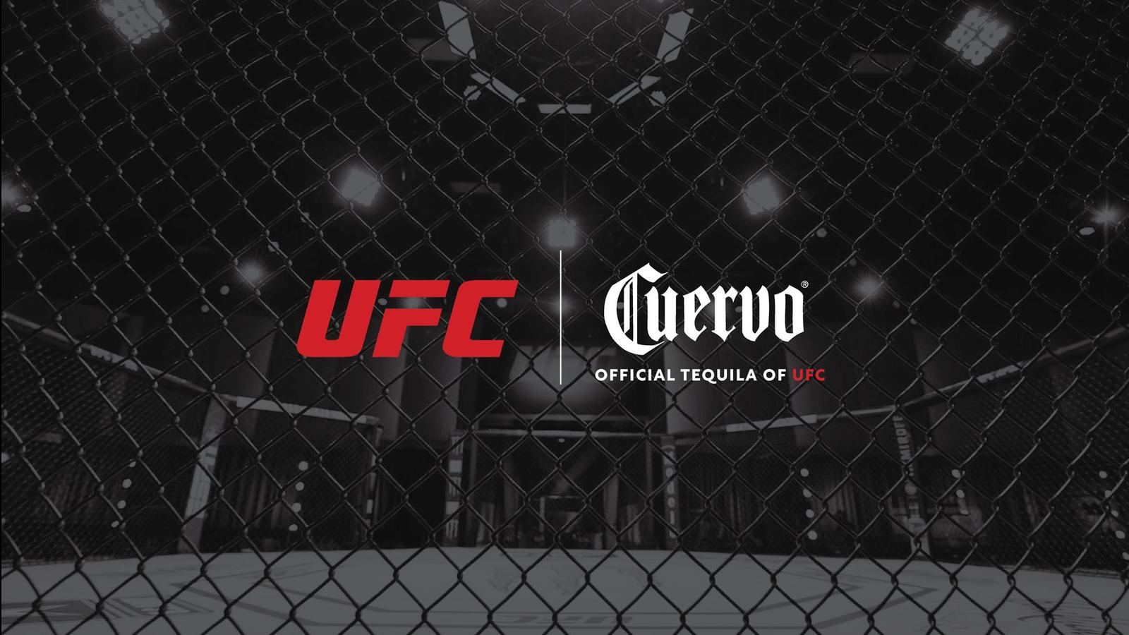 UFC and Cuervo, Official Tequila of UFC, horizontal lockup over a cage background